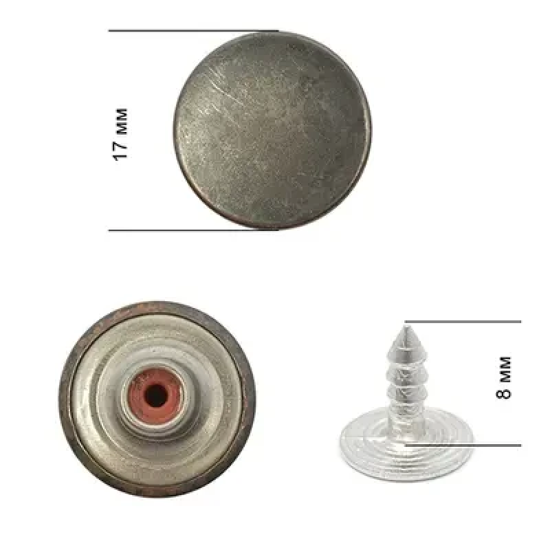 Гудзик для джинсів нержавіючий 17 мм гладкий (Темний Нікель) 50 шт